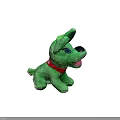 Green Plush Dog Doll With Blue Eyes Black Nose And Red Collar