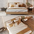 Elegant Modern Double Bed With Upholstered Headboard Decorative Pillows And Nightstands 3d model
