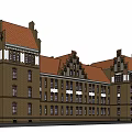 Historic Office Building With Red Roof Brick Exterior And Decorative Windows