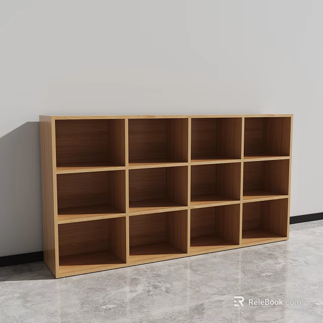 Modern Wooden Bookcase With Multiple Open Shelf Compartments In Light Wood Tone Interior 3d model 