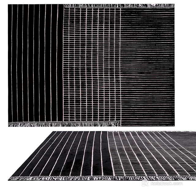 Modern Square Carpets Featuring Striped And Grid Patterns In Black White 3d model