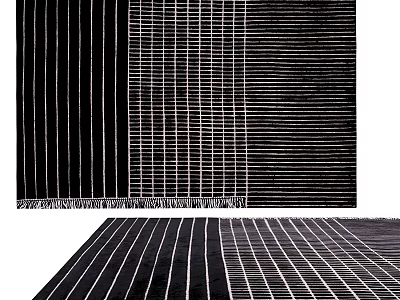 Modern Square Carpets Featuring Striped And Grid Patterns In Black White 3d model