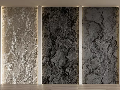 Three Panel Background Wall With Different Textures Including Marble And Rough Gray Surfaces 3d model