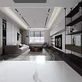 Modern Living and Dining Room Interior With Sofa Coffee Table TV Wall And Bookshelves