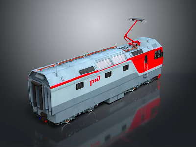 Gray and Red Electric Train Model with PNO Logo and Pantograph Design 3d model