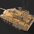 Military Desert Camouflage Tank With Main Gun Tracks And Antenna Turret
