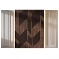Bed Accent Wall With Dark Wood Geometric Pattern And Light Panels 3d model