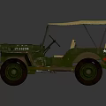 Vintage Military Jeep Olive Green With Canvas Top Star Emblem And Large Tires