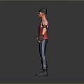 Man Wearing Red ALF Tank Top Blue Pants Black Cap And Wristbands