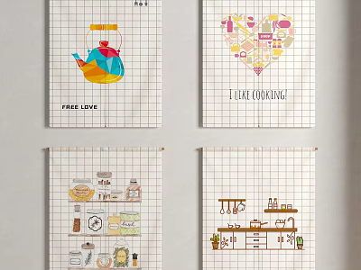 Cute Kitchen Curtains With Tea Pot Heart Food And Cooking Theme Designs 3d model