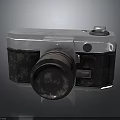 Vintage Electronic Camera With Worn Metal Leather Body Lens And Control Buttons