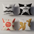 Abstract Lips Nose And Geometric Pattern Decorative Pillows With Artistic Designs 3d model
