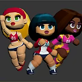 Chibi Style Female Cartoon Characters With Various Hair Colors And Sporty Outfits In Dynamic Poses