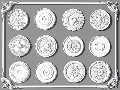Ceiling Medallions With Various Decorative Designs And Ornamental Patterns For Home Lighting 3d model