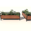Garden Planter Boxes Wooden With Metal Frames Filled With Green Plants For Home Outdoor Decoration