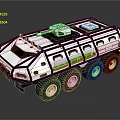 Modern Military Vehicle With Six Wheel Drive Roof Mounted Equipment And Green Stripes