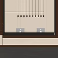 Modern Bar Counter With Beige And Brown Color Scheme Hanging Lights Electronic Devices And Vase