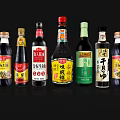 Various Chinese Condiment Bottles for Kitchen Cooking with Different Labels and Colors