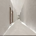 Modern Elevator Hallway With Gray Textured Walls Recessed Lighting And Pebble Accent Floor