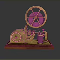 Vintage Brass Mechanical Computer Device With Large Wheel And Wooden Base