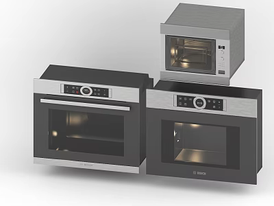 Modern Kitchen Appliances With Stainless Steel Oven Microwave And Black Control Panel Design 3d model