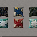 Colorful Decorative Pillows With Geometric Patterns And Merry Text Design 3d model