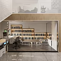 Book Art Inspired Modern Library Space With Bookshelves Work Desk Computer Printer And Staircase