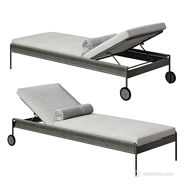 Modern Adjustable Lounge Chair With Wheels And Rolled Towel For Comfortable Relaxation 3d model 