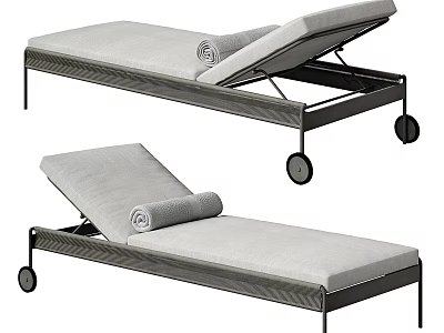 Modern Adjustable Lounge Chair With Wheels And Rolled Towel For Comfortable Relaxation 3d model