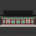 Traditional Chinese Architecture With Red Structure Black Roof And Green Decorations
