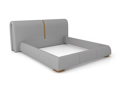 Modern Gray Bed Frame With Wooden Accent Headboard And Sleek Design 3d model