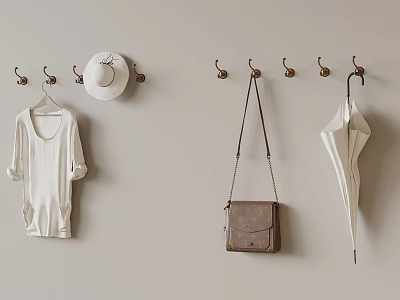 Wall Hooks Display Hanging Hat White Top Brown Bag And Umbrella 3d model