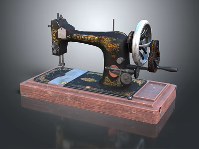 Vintage Sewing Machine With Ornate Decorative Patterns And Sturdy Wooden Base 3d model