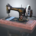 Vintage Sewing Machine With Ornate Decorative Patterns And Sturdy Wooden Base