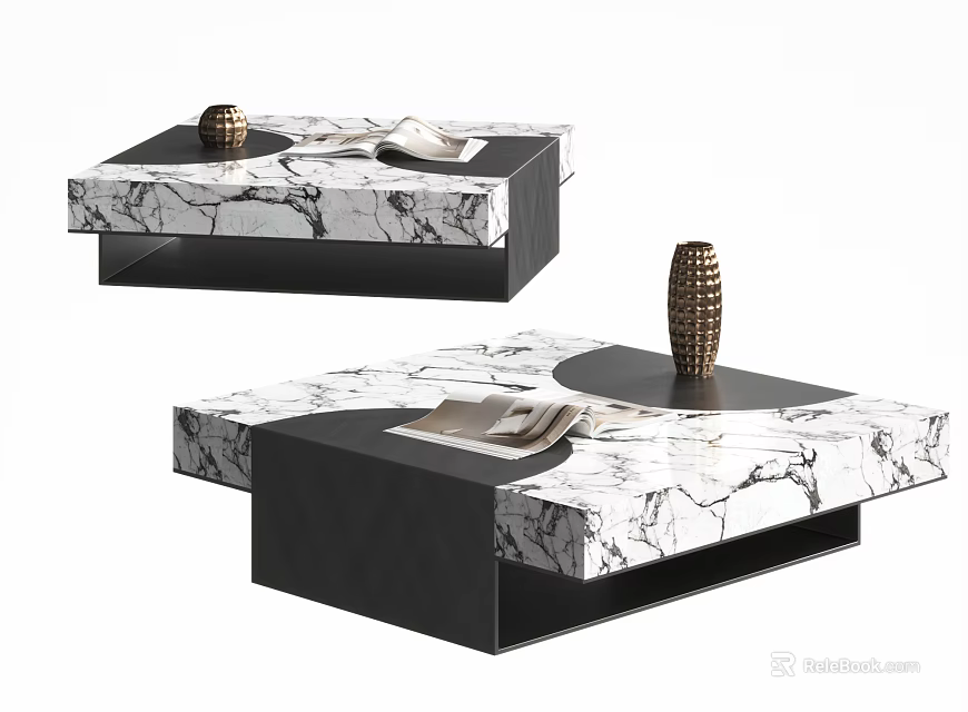 Elegant Marble Coffee Table With Modern Black Frame For Living Room Interior 3d model 