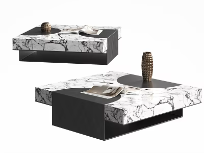 Elegant Marble Coffee Table With Modern Black Frame For Living Room Interior 3d model