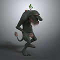 Green Fantasy Creature with Long Nose Beard Small Tree on Back Tail and Standing Pose 3d model