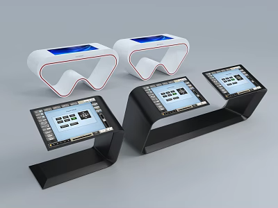 Public Facilities Self Service Kiosks With Interactive Screens And Modern White Black Design 3d model