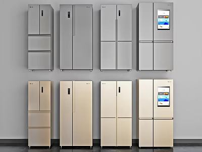 Various Modern Refrigerators In Gray And Gold With Multi Door Design And Digital 3d model
