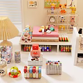Organized Kids Desk With Stuffed Toys Stationery Colorful Markers And Table Lamp
