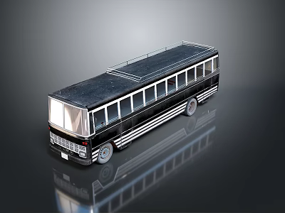 Black Bus With Roof Rack Elongated Windows White Stripes And Shiny Surface 3d model