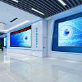 Modern Service Hall Interior with Large Blue Screens High Tech Interface and Spacious Digital Design 3d model