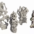 Natural Stone and Wood Decorative Sculptures with Hollow Patterns and Textures