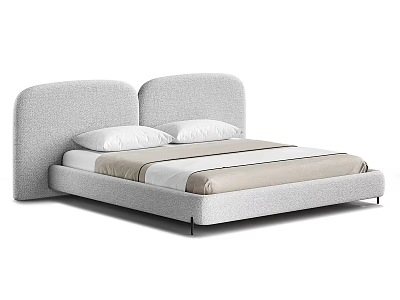 Modern Minimalist Double Bed with Soft Gray Upholstered Headboard White Pillows and Beige Bedding 3d model