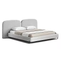 Modern Minimalist Double Bed with Soft Gray Upholstered Headboard White Pillows and Beige Bedding