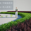 Vibrant Shrub Landscape Design With Green And Purple Foliage And Curved Pathway In Garden