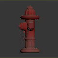 Red Fire Hydrant With Metal Chains And Shiny Base On Dark Background