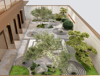 Villa garden courtyard landscape patio courtyard villa courtyard roof garden landscape sketch dry landscape courtyard 3d model