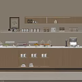 Warm Wooden Kitchen Interior With Open Shelves Coffee Machine Fruits And Cups