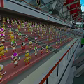 Cartoon Indoor Bicycle Track Stadium With Circular Path Spectator Seats And Flags
